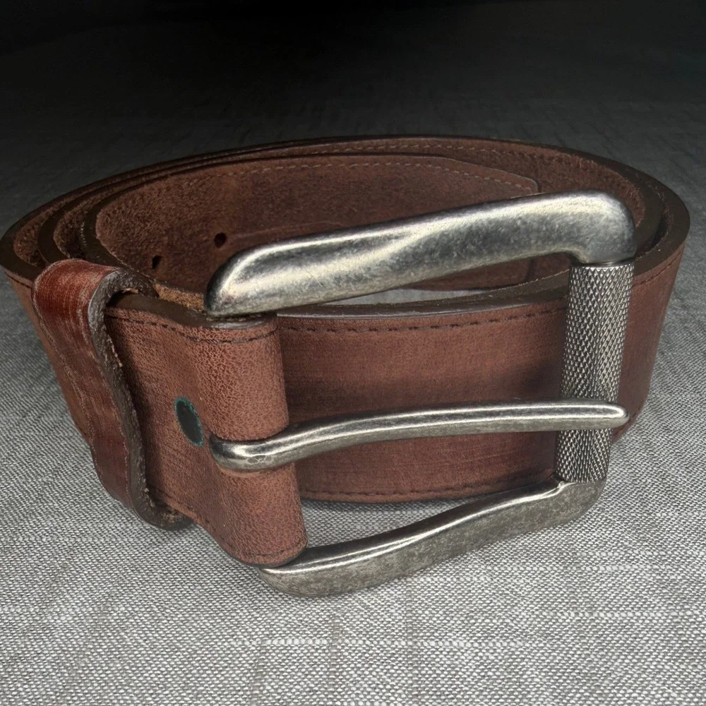 Justin Bent Rail Mens Brown Leather Belt 40 Western Made in USA Silver Buckle